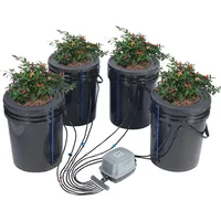 Vevor DWC Hydroponics Grow System, Hydroponisches Anbausystem mit Top-Drip-Kit, Deep Water Culture 5-Gallonen-4-Eimer, mit Luftpumpe, Luftsteinen und Wasserstandsanzeige für Blattgemüse