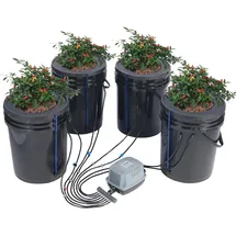 Vevor DWC Hydroponics Grow System, Hydroponisches Anbausystem mit Top-Drip-Kit, Deep Water Culture 5-Gallonen-4-Eimer, mit Luftpumpe, Luftsteinen und Wasserstandsanzeige für Blattgemüse
