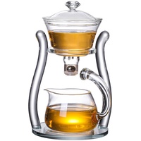 Mozeo Lazy Kungfu Glas Teekanne Halbautomatisch Teebereiter Anziehen Automatische Wasserbrauen Teekanne Büro Blume Glas Tee-Set (Klare Teekanne)