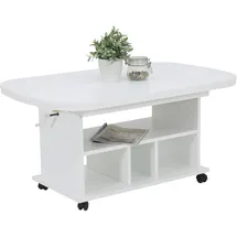 Hela Couchtisch Hela weiß höhenverstellbar und ausziehbar 107-157 cm, auf Rollen