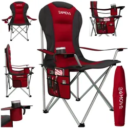 24MOVE® Campingstuhl Salvador faltbar Camping Klappstuhl gepolstert inkl. Tragetasche, bis 150kg belastbar, rot