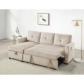 Atlantic Home Collection Schlafsofa Gustavo L-Form, B: 199 cm, mit Bettfunktion, Bettkasten & seitlichen Taschen beige