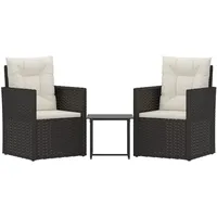 vidaXL 3-tlg Garten-Lounge-Set mit Kissen Poly Rattan Schwarz