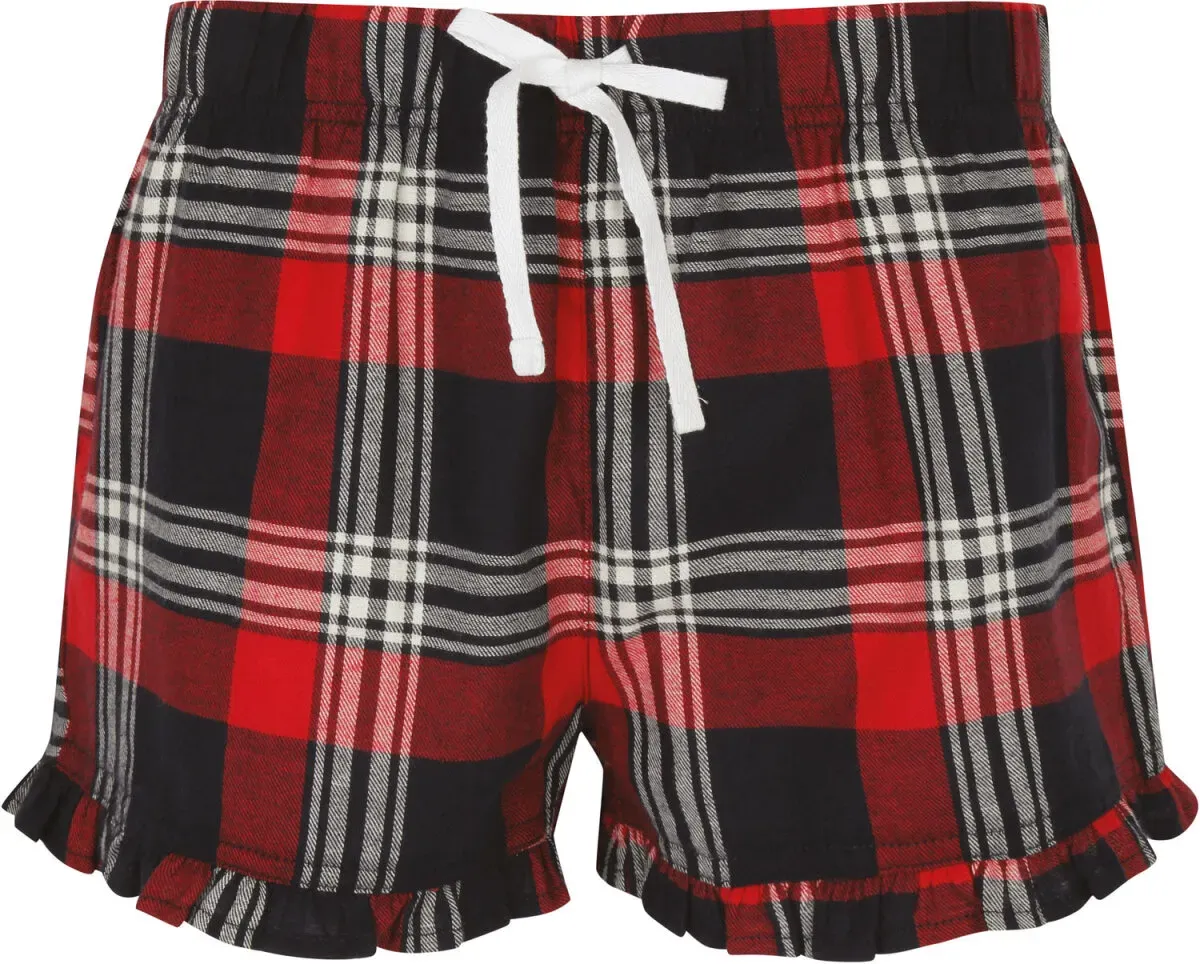 SF Women Damen Tartan Frill Lounge Shorts Schlafanzug SK082 white-pink check M