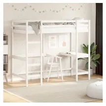vidaXL Hochbett mit Schreibtisch Weiß 90x190 cm Massivholz Kiefer
