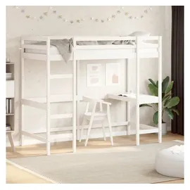 vidaXL Hochbett mit Schreibtisch Weiß 90x190 cm Massivholz Kiefer