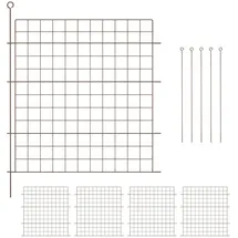 Relaxdays Teichzaun, 5 Zaunelemente, HxB: je 78 x 75 cm, Garten, gerader Begrenzungszaun, zum Stecken, Metall, braun