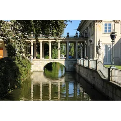 Fototapete PAPERMOON "ARCHITEKTUR-LAZIENKI PALAST WARSCHAU SÄULE BRÜCKE BAUM", bunt, B:4,00m L:2,60m, Vlies, Tapeten