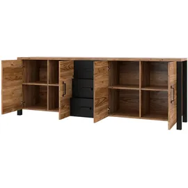 Home Affaire Sideboard HOME AFFAIRE "Olin", braun (appenzeller fichte, appenzeller fichte, schwarz matt), B:220cm H:79cm T:48cm, Sideboards, Sideboard, Breite 220cm