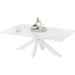 Couchtisch STOLKOM "Noah Wohnzimmertisch Keramik, Weiß marmoriert, BxHxT 110x40x70 cm", weiß marmoriert, weiß, weiß, weiß marmoriert, H:40cm, Tische, Keramikoberfläche weiß marmoriert, 4-Fuß Gestell in weiß