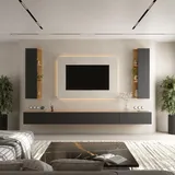 Planetmöbel TV Wohnwand (4-teilig) aus 2x TV Board und 2x Seitenschrank, 320 cm Gold Eiche / Anthrazit
