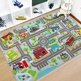 Capslpad Kinder Teppiche Spielteppich für Kinder Stadt 100x160cm rutschfest Kinderteppich Spielmatte Maschinenwaschbar Kurzflor Pädagogischer Spielteppich für Kinderzimmer Spielzimmer Dekor, Hellblau