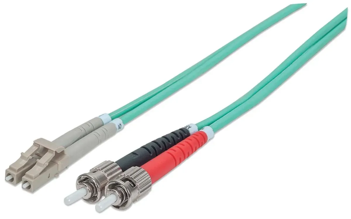 Intellinet Glasfaser LWL-Anschlusskabel, Duplex, Multimode, ST/LC, 50/125 μm, OM3, 5 m, aqua