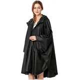 NUUR Damen Regenponcho Regenmantel Unisex Regenjacke Wasserdicht Regencape Wiederverwendbar mit Kapuze Schwarz - Einheitsgröße