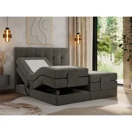 MKS Meble MKS Boxbett, Dunkelgrau, Textil, 2-Sitzer, H3, 7-Zonen, Rechteckig, 160x200 cm, Schlafzimmer, Betten, Boxspringbetten