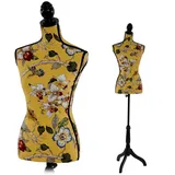 Mendler Schneiderpuppe T222, Schaufensterpuppe Torso weiblich, Fiberglas ~ Gelb mit Blumen