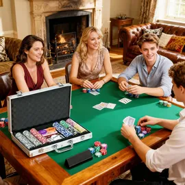 sportnow Pokerkoffer Set, 300 Pokerchips 11,5 Gramm, Pokerset mit Schloss, Silber