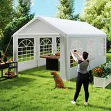 MAYTIIMO Partyzelt 3x6 m Pavillon, Weiß, PE 200g Dachplane, 130g Seitenwände mit Fenstern, Wasserdicht, UV-Schutz, verzinkter Stahlrahmen, Garten- & Festzelt
