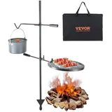 VEVOR Campinggrill Rund 360 x 360 mm, Verstellbarer Schwenkbarer Lagerfeuer Grill mit und Hakenhalter, Edelstahl Holzkohlegrill für Outdoor-Camping