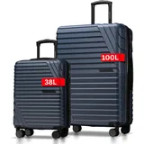 Cocoono Koffer Set 2 Teilig 77cm & Handgepäck Koffer 55x40x20cm in einem Set, Sehr robuste Reisekoffer mit sanften Rollen & TSA Schloss (Navy, 2er Set)