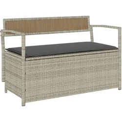 vidaXL Gartenbank mit Stauraum und Kissen Hellgrau Poly Rattan