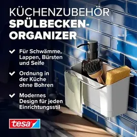 Tesa Spülbecken-Organizer weiß, Einzeladapter, Spülbecken-Organizer, tesa® Power.Kit Adapter, tesa® Klebeapplikator, Anleitung, Wasserwaage, Rändelmutter