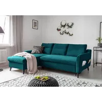 MIUFORM Stylish Stan Velours - Ecksofa mit Bettfunktion - 224x148cm - Türkis - L-Form Links - Schlafsofa Couch - Türkis