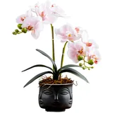 SYDDOL Pink Künstliche Orchideen Bonsai 35 cm Hoch Künstliche Phalaenopsis Blumengesteck Real Touch Feuchtigkeitsspendende Künstliche Orchideen im Keramik Zen Topf für Tischdeko Raumdekoration