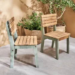 2er-Set Kinderstühle aus-Akazienholz, graugrün für innen / außen