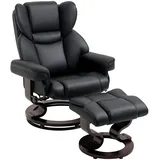 Homcom Relaxsessel Kunstleder 360° drehbar 80 x 100 x 80 cm Schwarz mit Hocker
