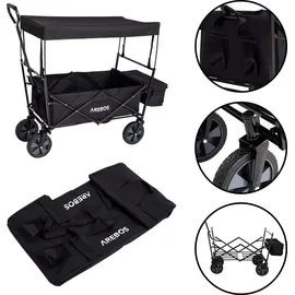 Arebos Bollerwagen faltbar schwarz inkl. 2 Netztaschen und Außentasche