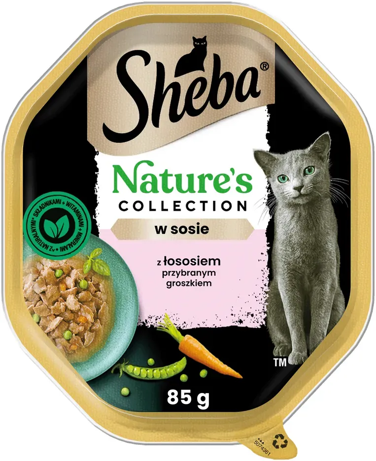 SHEBA Nature's Collection Schale 85g - Nass-Alleinfuttermittel für ausgewachsene Katzen, Stücke mit Lachs garniert mit Erbsen, in Sauce
