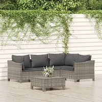 Ankonbej 5-tlg. Garten-Lounge-Set mit Kissen Grau Poly Rattan - Grau