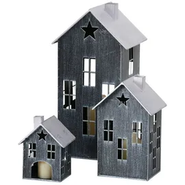 Spetebo Laterne Haus 3er Set Metall Schwarz