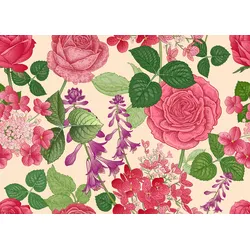 Fototapete PAPERMOON "BLUMEN ABSTRAKT-MUSTER DESIGN ROSEN BLUMEN DECOR RETRO", bunt, B:5,00m L:2,80m, Vlies, Tapeten