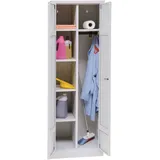 Schrank & Stuhl Mehrzweckschrank | Besenschrank mit Durchgehender Trennwand, Hakenleiste und 7 Fächern 180x60x50, Drehriegelverschluss, komplett montiert, Grau