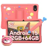 KOBONA-Tabwee K10 Kids 10.1" Rosa Tablet, Google Kids Space, 4GB+64GB, Android 15 WiFi Tablet für Kind mit Kindgerechte Hülle und Stift, 5000mAh - Rosa