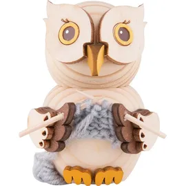 Kuhnert - Dekoration/Holzfigur - Mini Eule mit Strickzeug