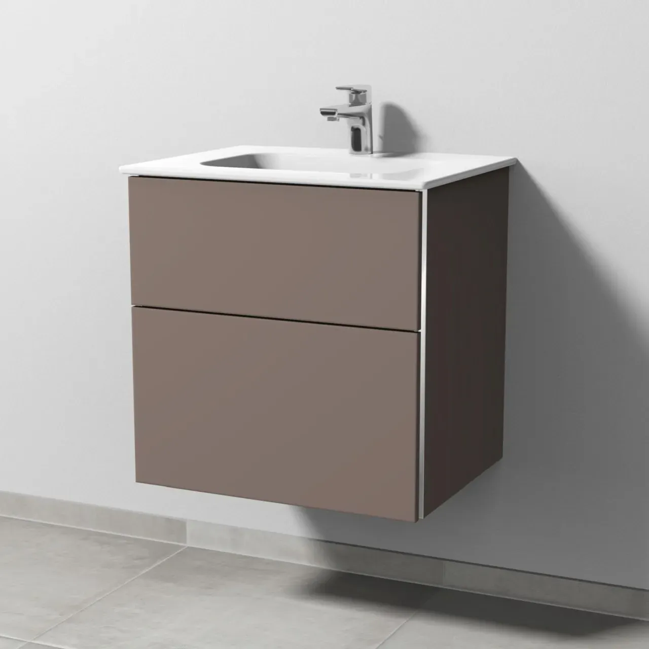Sanipa 3way Keramik-Set Design Keramik-Waschtisch und Unterbau mit 2 Auszügen, Taupe-Matt BP4791T
