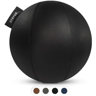 STRYVE Sitzball Büro 65,70cm - Ergonomischer Gymnastikball mit waschbarem Bezug und Wegrollschutz, inkl. Luftpumpe - Belastbar bis 150kg - Als Bürostuhl, Hocker (All Black, 65cm)