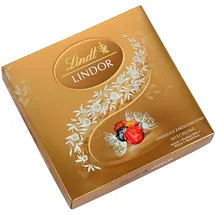 Lindt LINDOR Präsent Box Mischung, Schokoladengeschenk, ca. 15 LINDOR Kugeln, 4 Sorten (Vollmilch, Weiß, Dark 60% und Haselnuss), 187 g