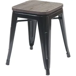 Hocker MCW-A73 inkl. Holz-Sitzfläche, Metallhocker Sitzhocker, Metall Industriedesign stapelbar ~ schwarz