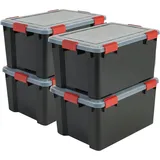 Iris Ohyama Luftdichte Kunststoff-Aufbewahrungsboxen mit Deckel, 50L, 4er-Set, Schwarz, Hermetischer wasserdichter Verschluss, Robuste