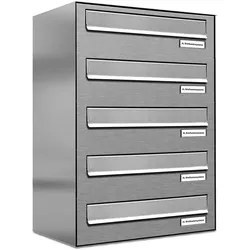 AL Briefkastensysteme 5 Fächer Premium Edelstahl Durchwurf Briefkasten Anlage für Post Post A4, modern, robust, wetterfest, Artikelnummer: 132V5DZ1