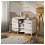VitaliSpa Wickelkommode Malia, Weiss/Artisan/Artisan, 133 x 98 cm XL mit 4 Schubladen
