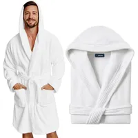 CALMONT Herrenbademantel CALMONT - Bademantel Herren aus 100% Baumwolle Frottee mit Kapuze, Kapuze, Gürtel, Kapuze, Große Taschen, Gürtel, Aufhängeschlaufe weiß M
