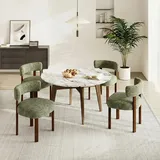 COLAMY Mid-Century Modern Design Sherpa Esszimmerstühle 4er Set, Vintage Landhaus-Stil Bouclé Küchenstühle mit offener geschwungener Rückenlehne für Esszimmer, Restaurant, Grün New