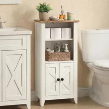 VASAGLE Badezimmerschrank im Landhausstil Vintageweiß/Honigbraun