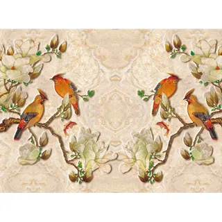 Papermoon Fototapete VLIES-Tapete Premium "Muster mit Vögeln", Kleister KOSTENLOS, reduziert, 3D-Effekt, restlos trocken abziehbar, (2043), Wandtapete Bild Dekoration Wand-Dekor Motiv Tapete Poster 2 m x 1.49 m