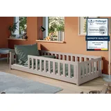 Kids Collective Kinderbett Bodenbett 80x160 cm mit Rausfallschutz & Lattenrost Montessori Bett Gitterbett Kinder Jugendbett Einzelbett optional mit Matratze Kaschmir - Weiß